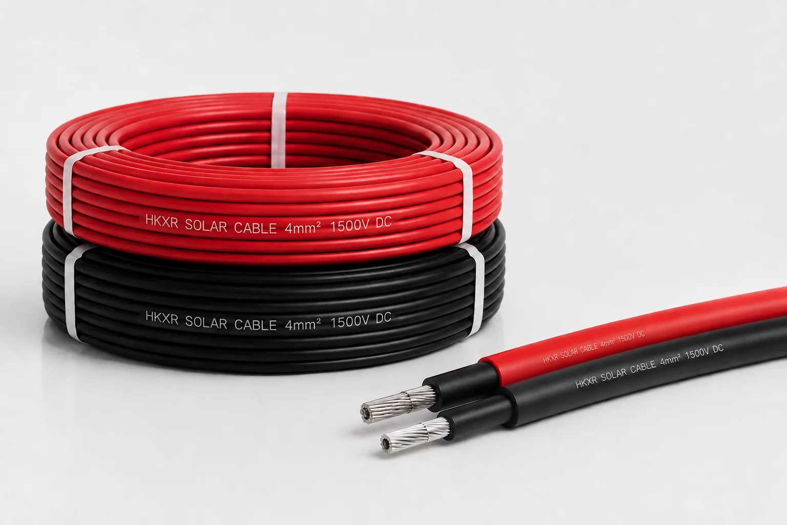 Red and black H1Z2Z2-K solar PV cable coils
