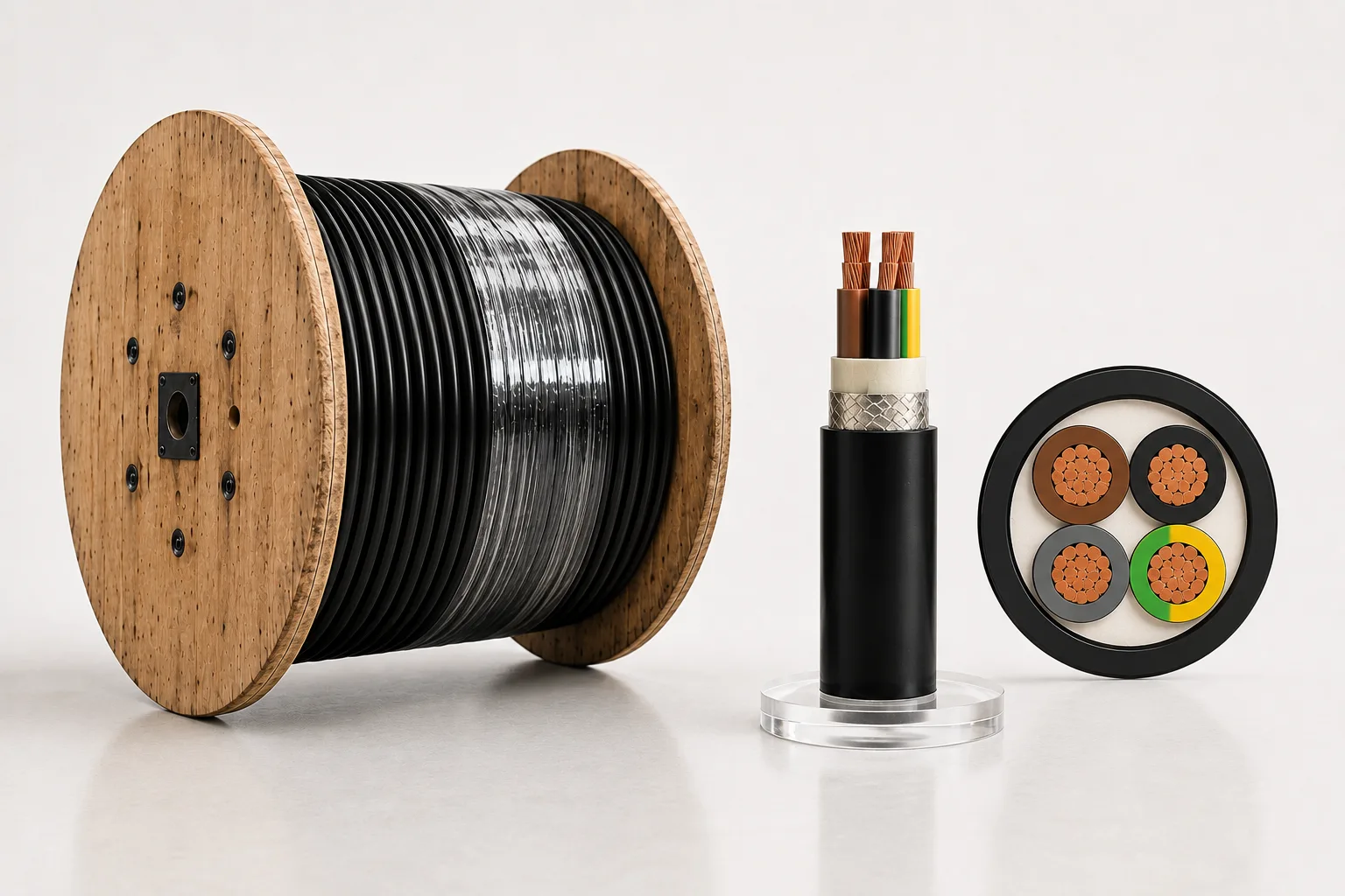 XLPE power cable on drum with cable construction