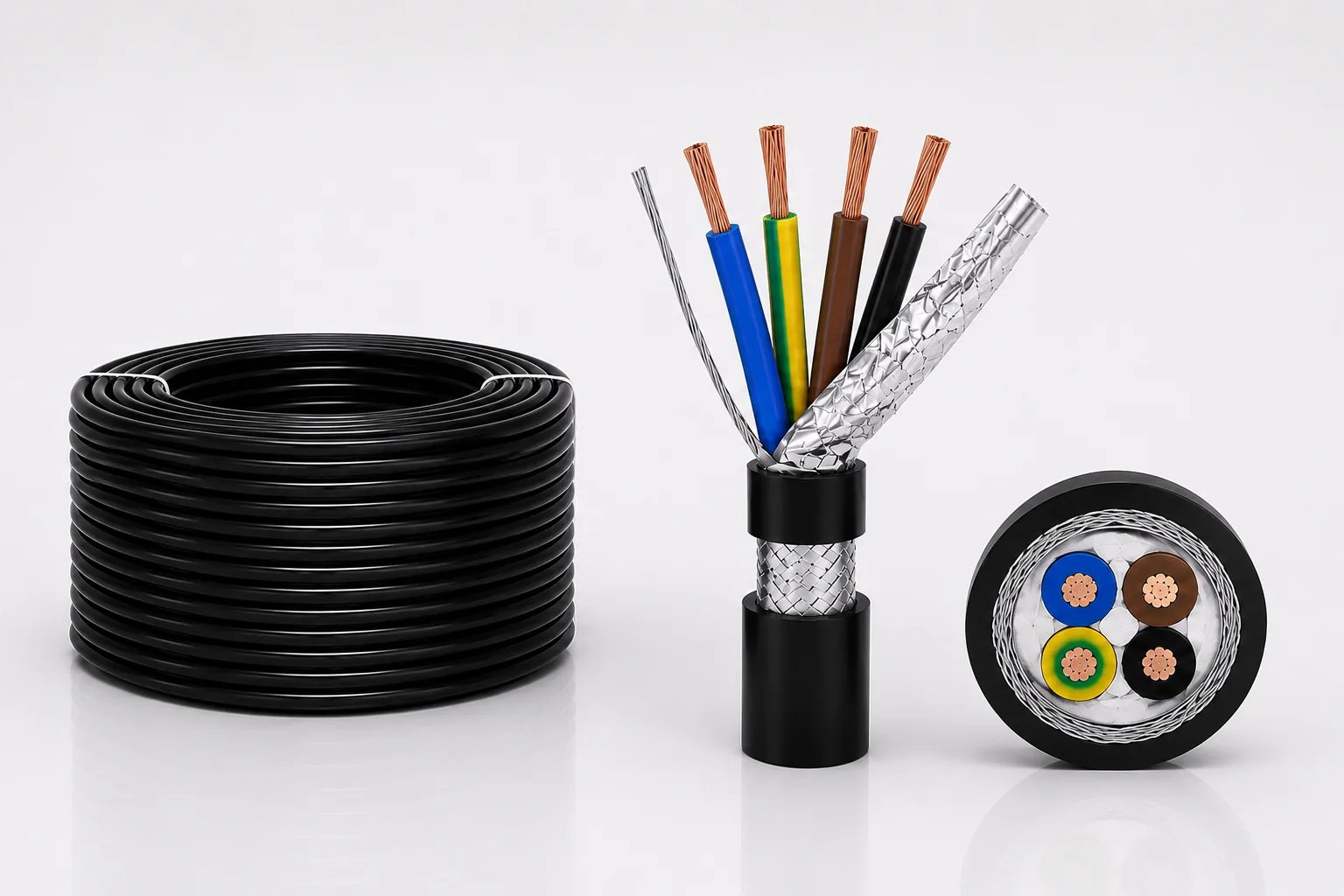 Screened EMC flexible control cable with braided shielding