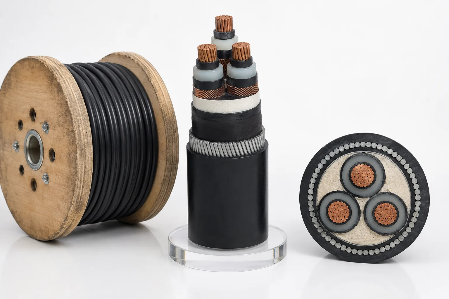 33kV XLPE medium voltage power cable with cable drum and construction cross-section